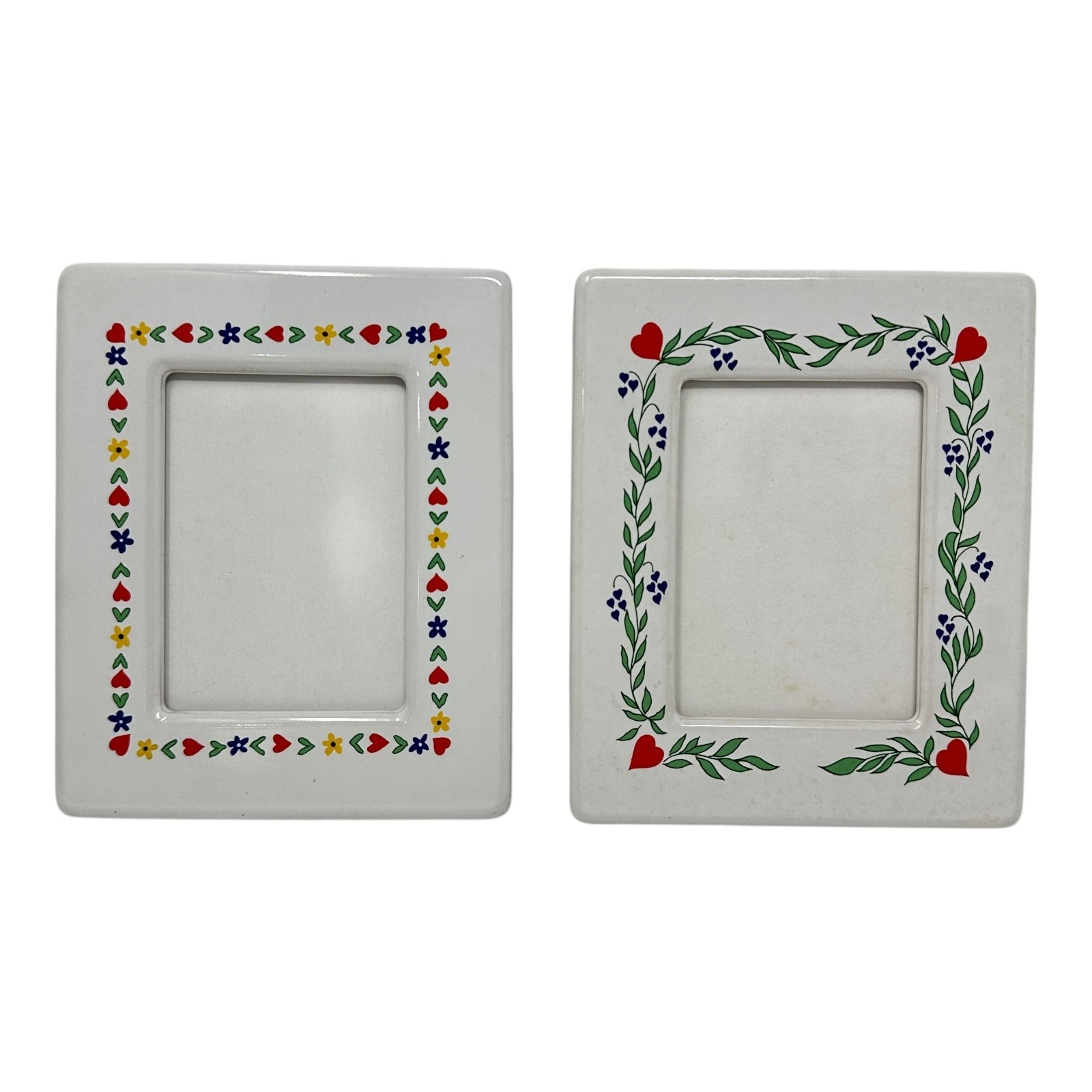 Vintage 70s Terragrafics Japan Folk Art Hearts Floral Ceramic Photo Frames Set