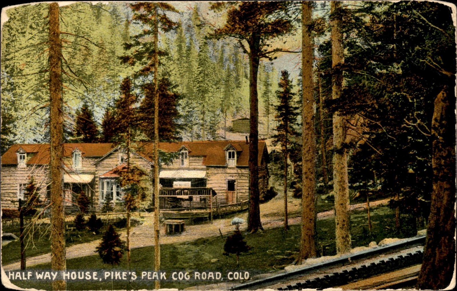 Vintage Half Way House Pike’s Peak Cog Road Colorado Postcard Divided Back