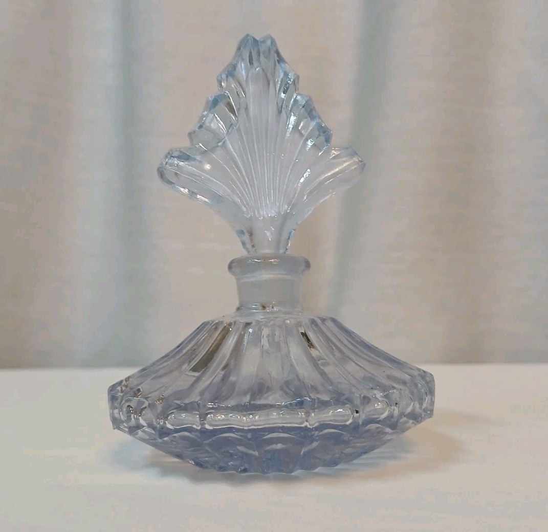 Vintage Art Deco Pressed Glass Perfume Bottle With Fan Style Stopper