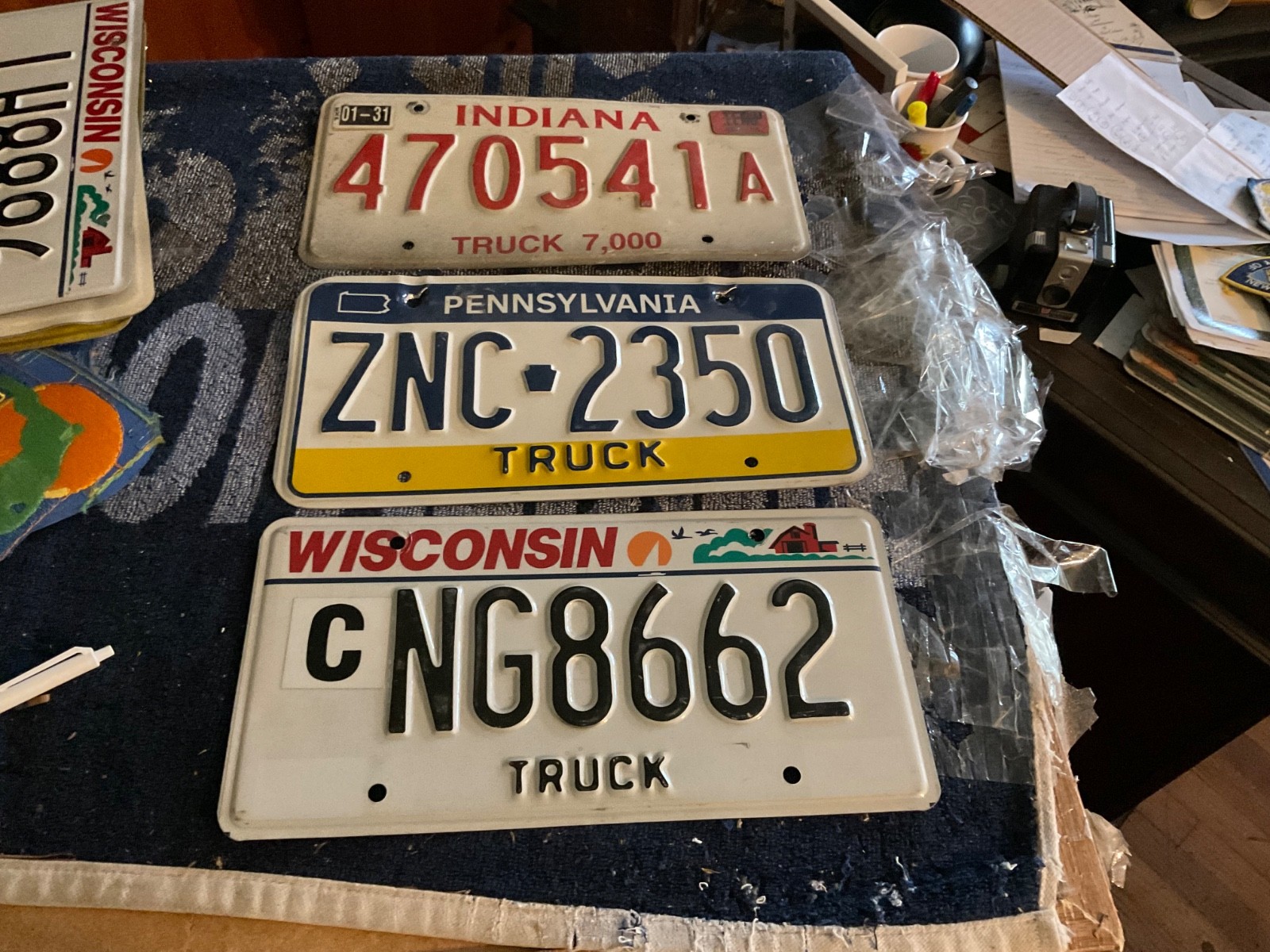 Lot Of 3 Truck License Plates Mixed States Indiana PA Wisconsin