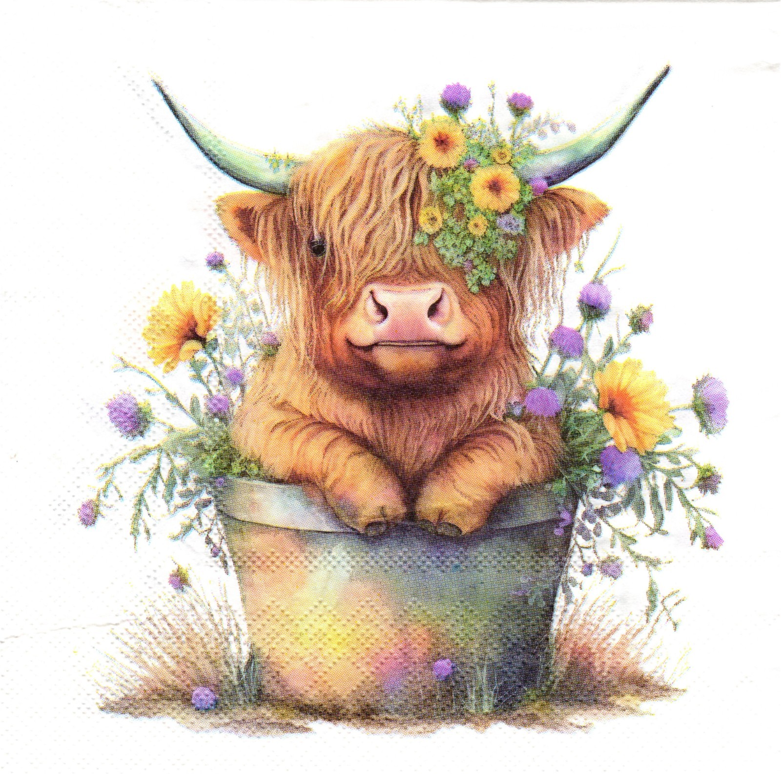 (2) Two Paper Lunch Napkins for Decoupage/Mixed Media – Cute Highland Cow calf
