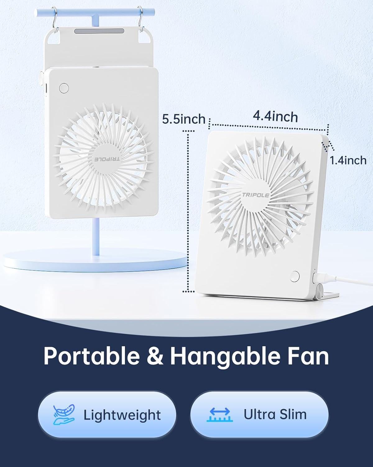 TriPole Mini Desk Fan USB Powered Portable Fan Small Personal Fan 3 Speeds Stron