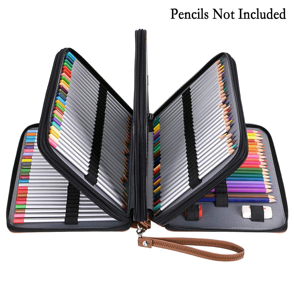 BTSKY 200 Slots Colored Pencil Organizer – 11.22 x 2.95 x 7.87 inches, Brown