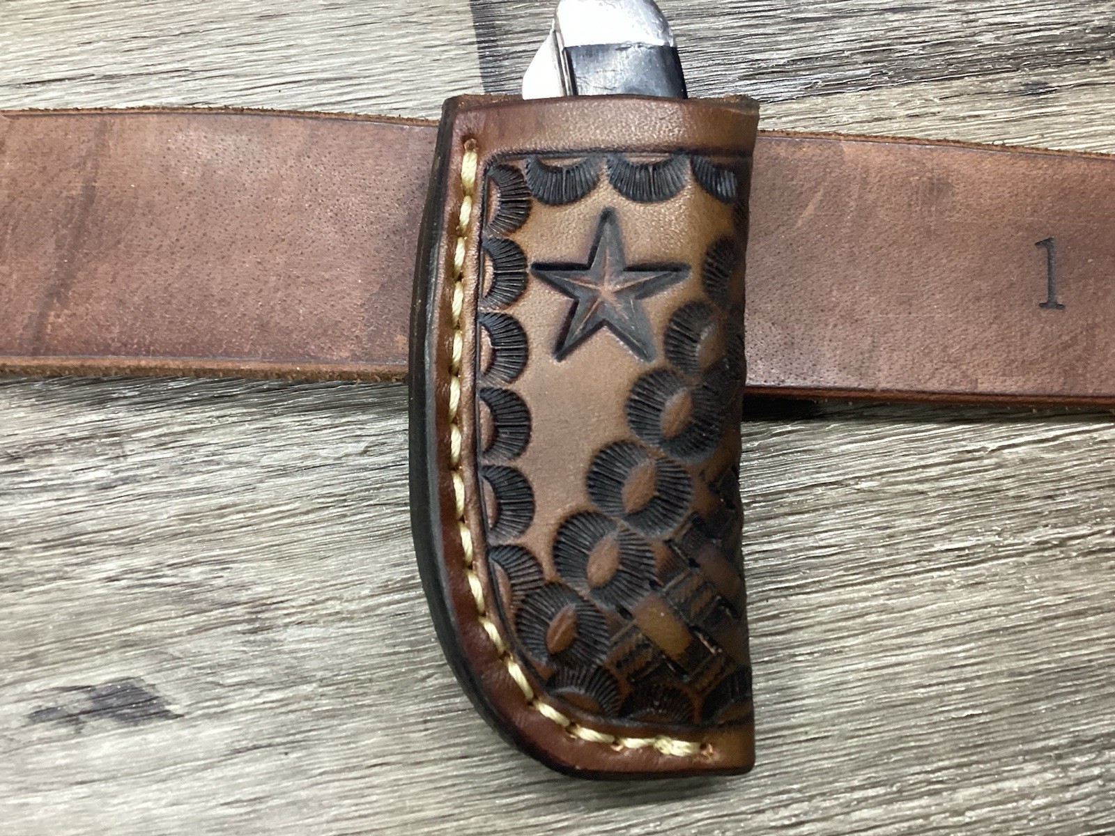 Leather Folding Knife Belt Loop Sheath Mini Trapper Size (Sheath Only)