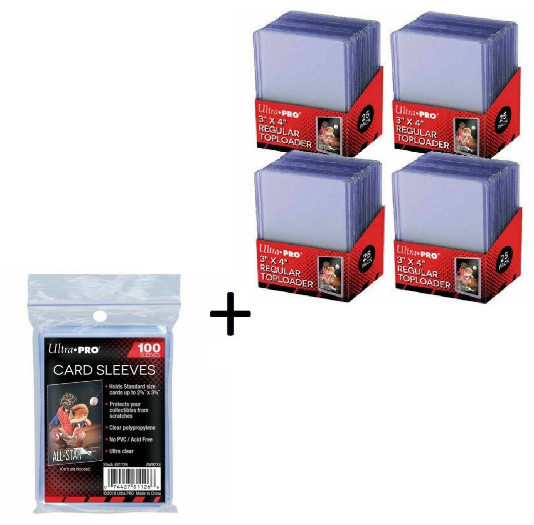 100 Genuine Ultra Pro Toploaders 3″ x 4″ Pack + 100 Soft Sleeves Card Sleeves