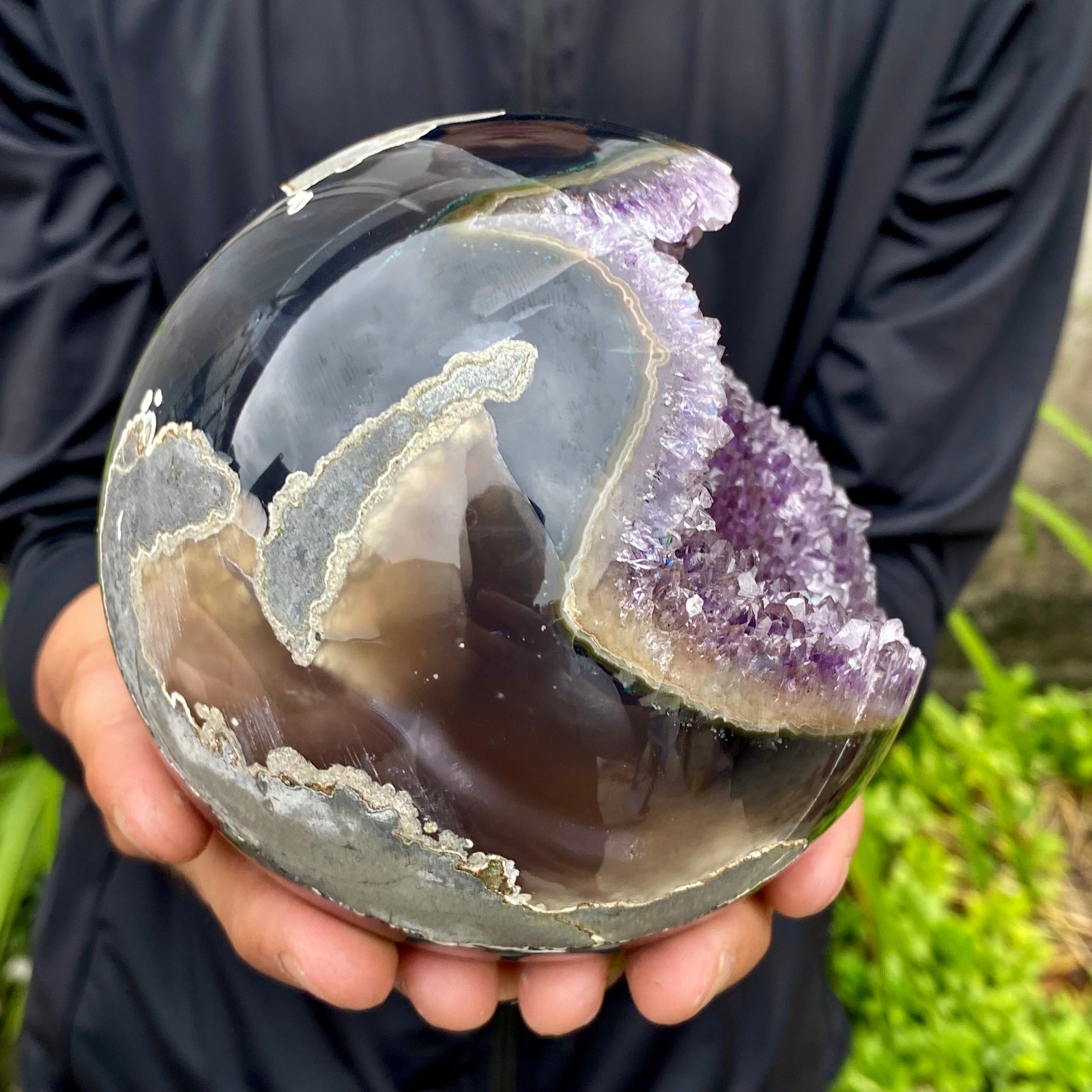 3.96LB Natural Amethyst Agate Ball Quartz Crystal Sphere reiki healing gem