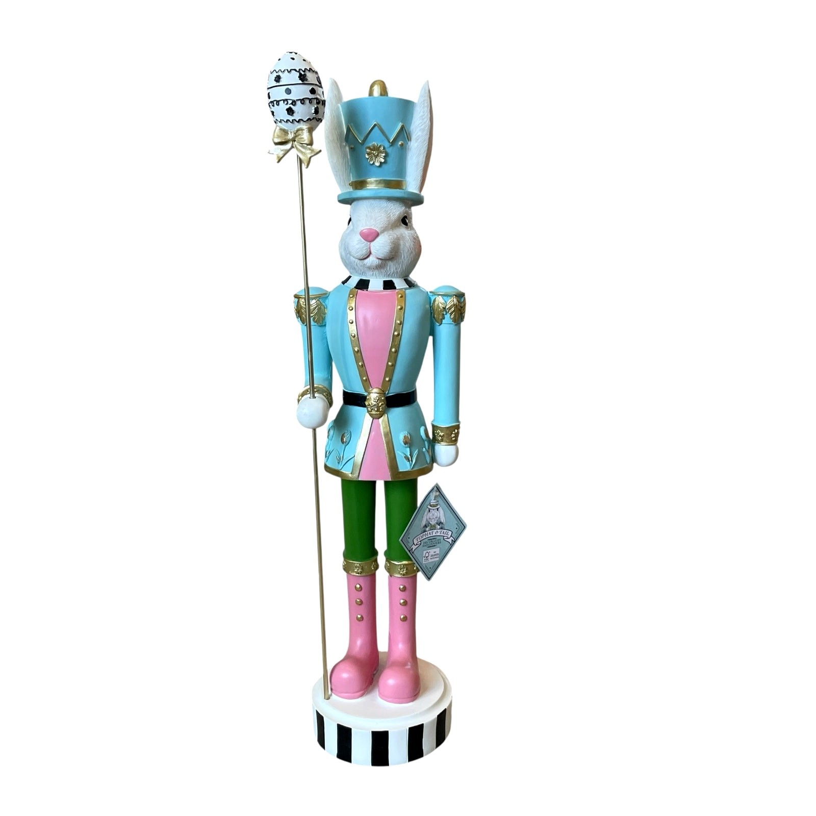 Topat & Tail Easter Bunny w/ Staff Nutcracker 22” Tabletop Decor NEW
