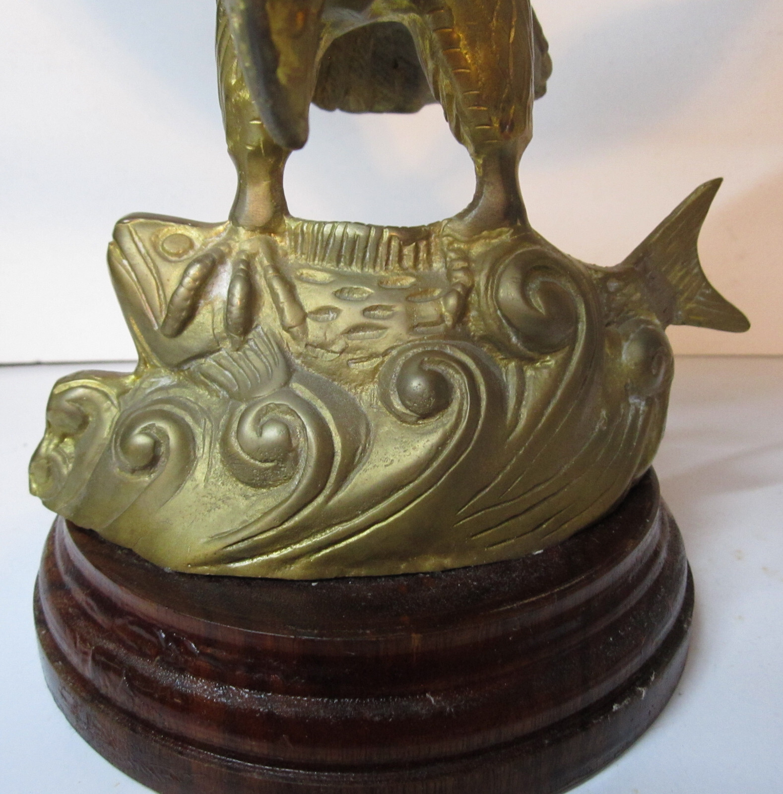 Large Brass Eagle Catching Fish Statue 11″ Wing Span India 4.2 Pounds India