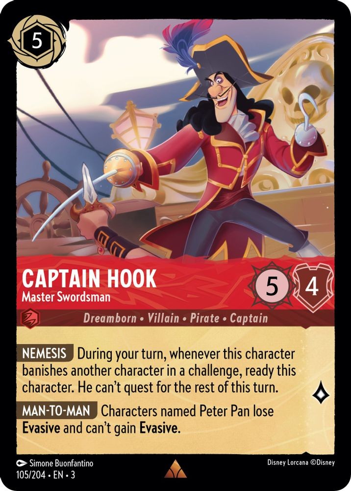 Captain Hook – Master Swordsman 105/204 Rare Into the Inklands Lorcana Near Mint