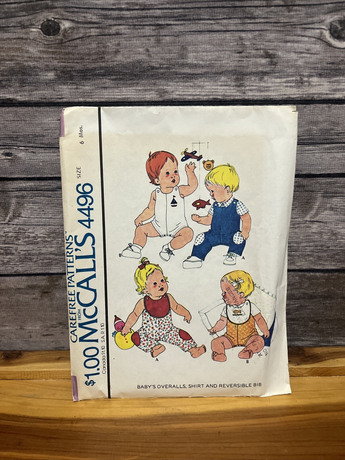 McCalls Carefree Sewing Pattern 4496 Overalls Shirts Bibs Vintage Sz 6 Month Cut