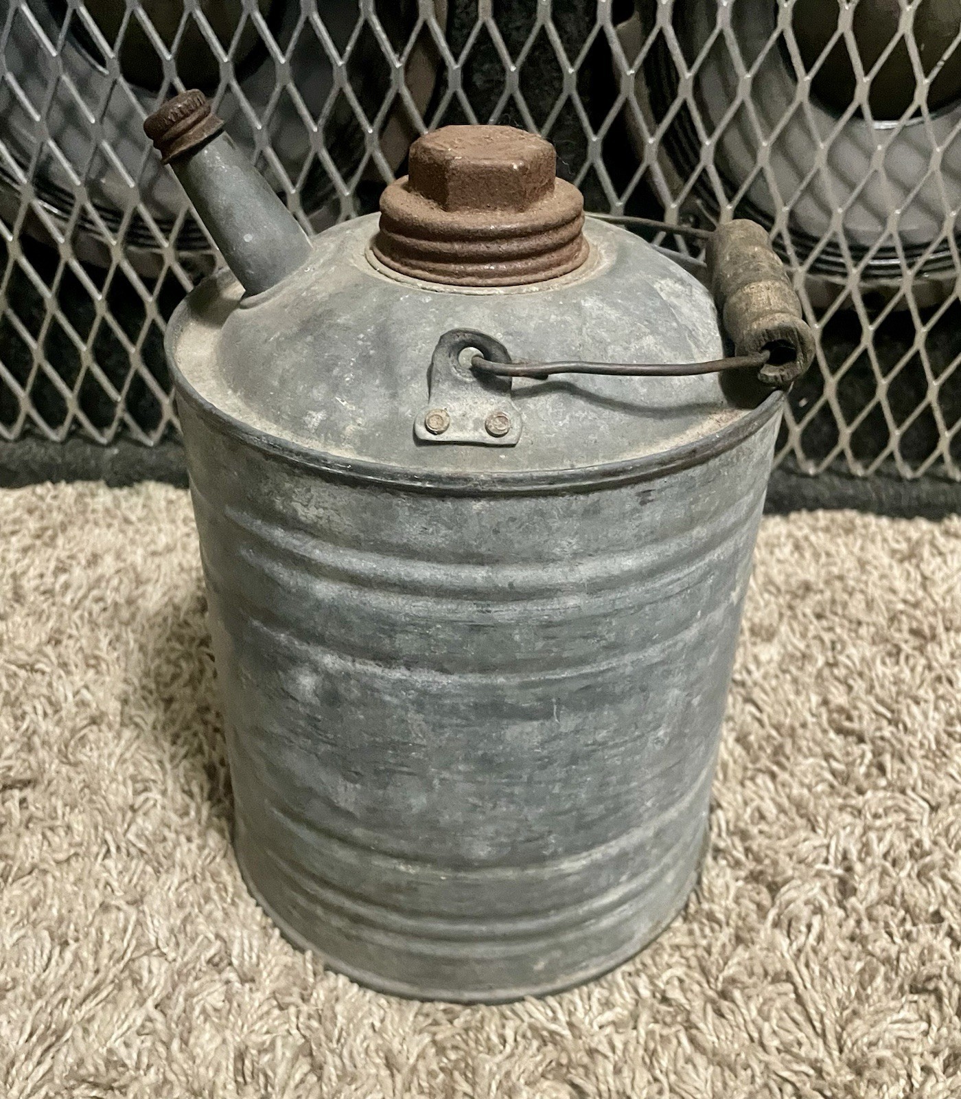 Vintage J & L Ware 1 Gallon Galvanized Gas Can Americana Home Decor Patina
