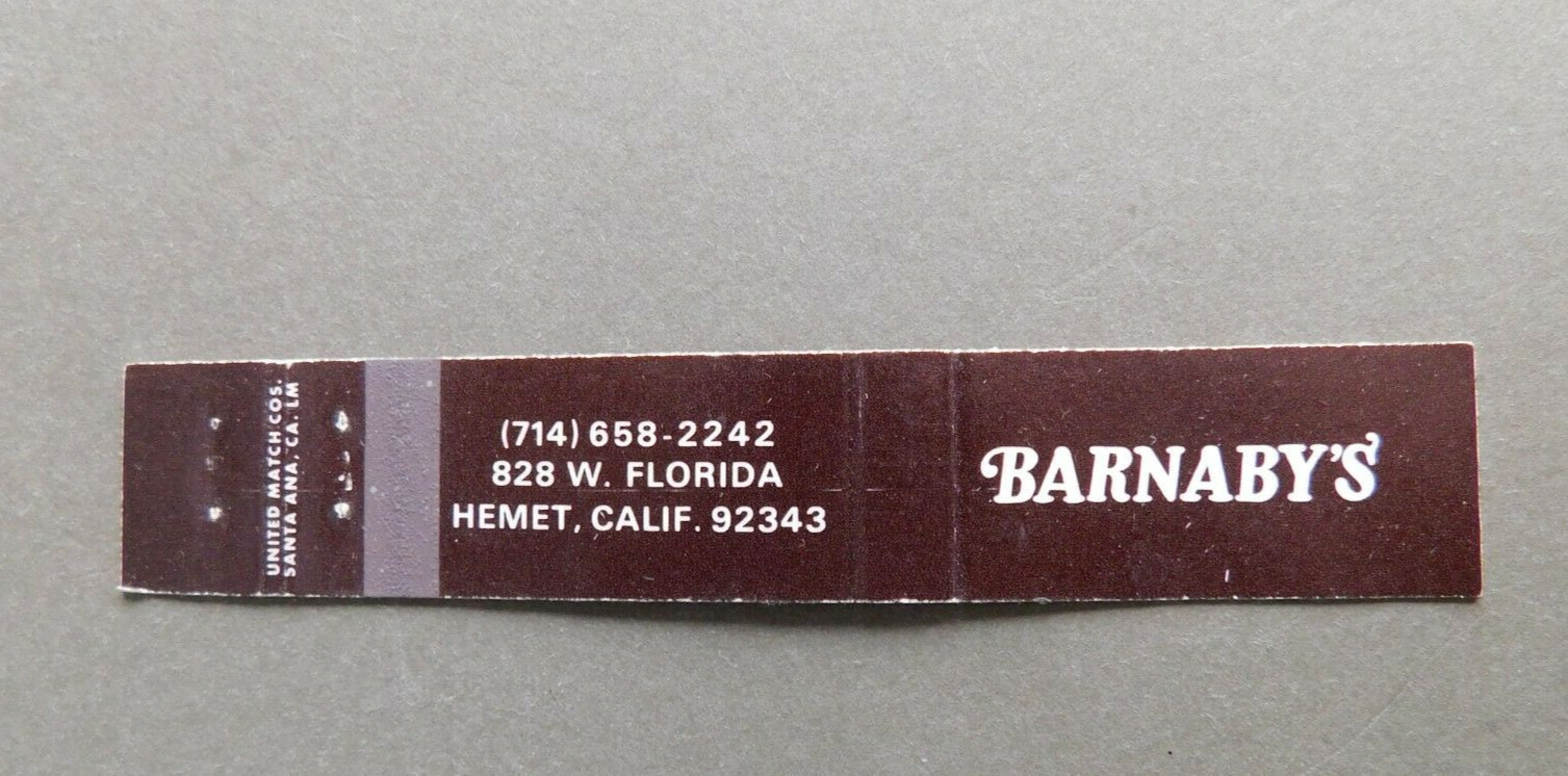 Matchbook cover – Barnaby’s – Hemet, California