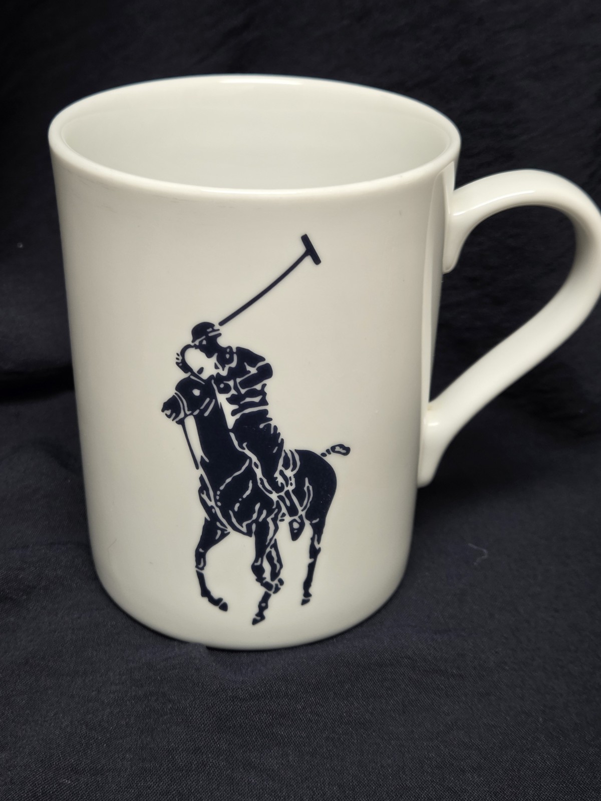Ralph Lauren 14oz Coffee Mug White Blue 2 Sided Polo Logo Ceramic