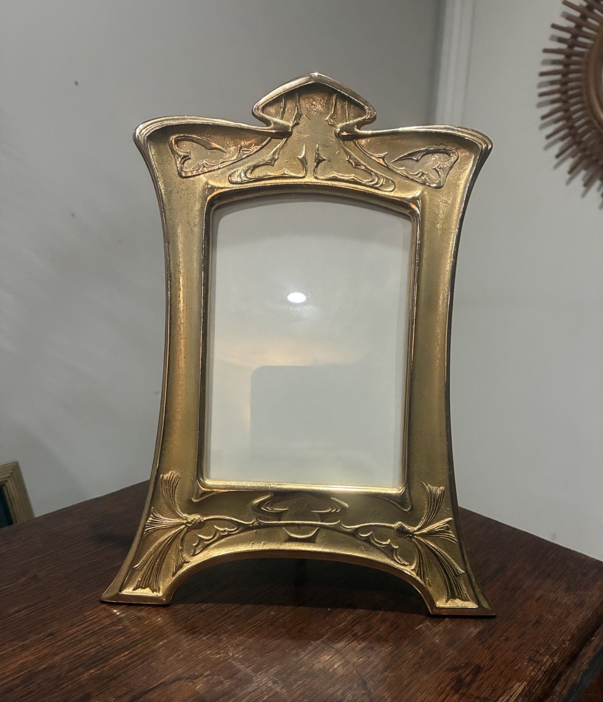 VTG Art Nouveau Style Gilt Brass and Silk Moire Picture Frame 8×10 (3.5×5 Photo)