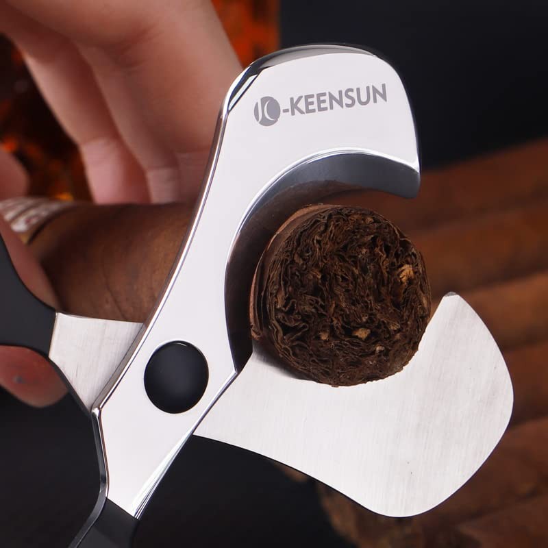 KEENSUN Cigar Scissors Cutter, Stainless 2.09″ Handle Width, Black and Silver