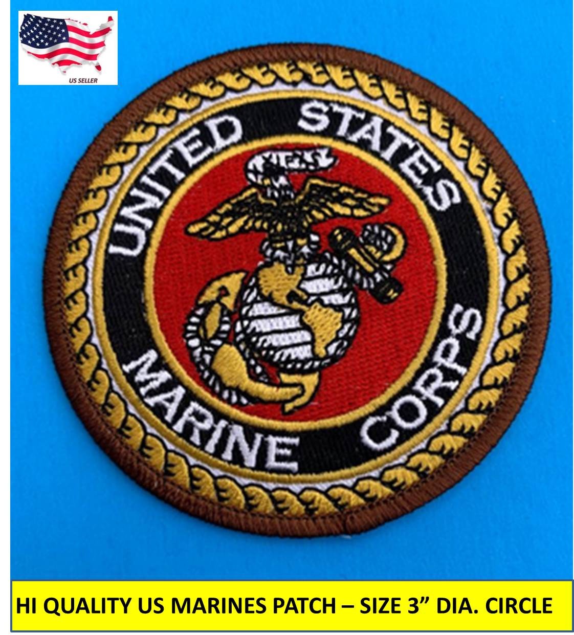 USMC US MARINE CORPS EMBROIDERED PATCH IRON-ON SEW-ON 3″ ROUND APPLIQUE- HI QLTY