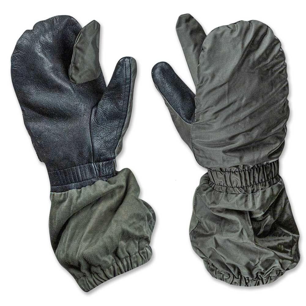 French Military Trigger Finger Cold Weather Shooter Mittens Fur Lined Large Used