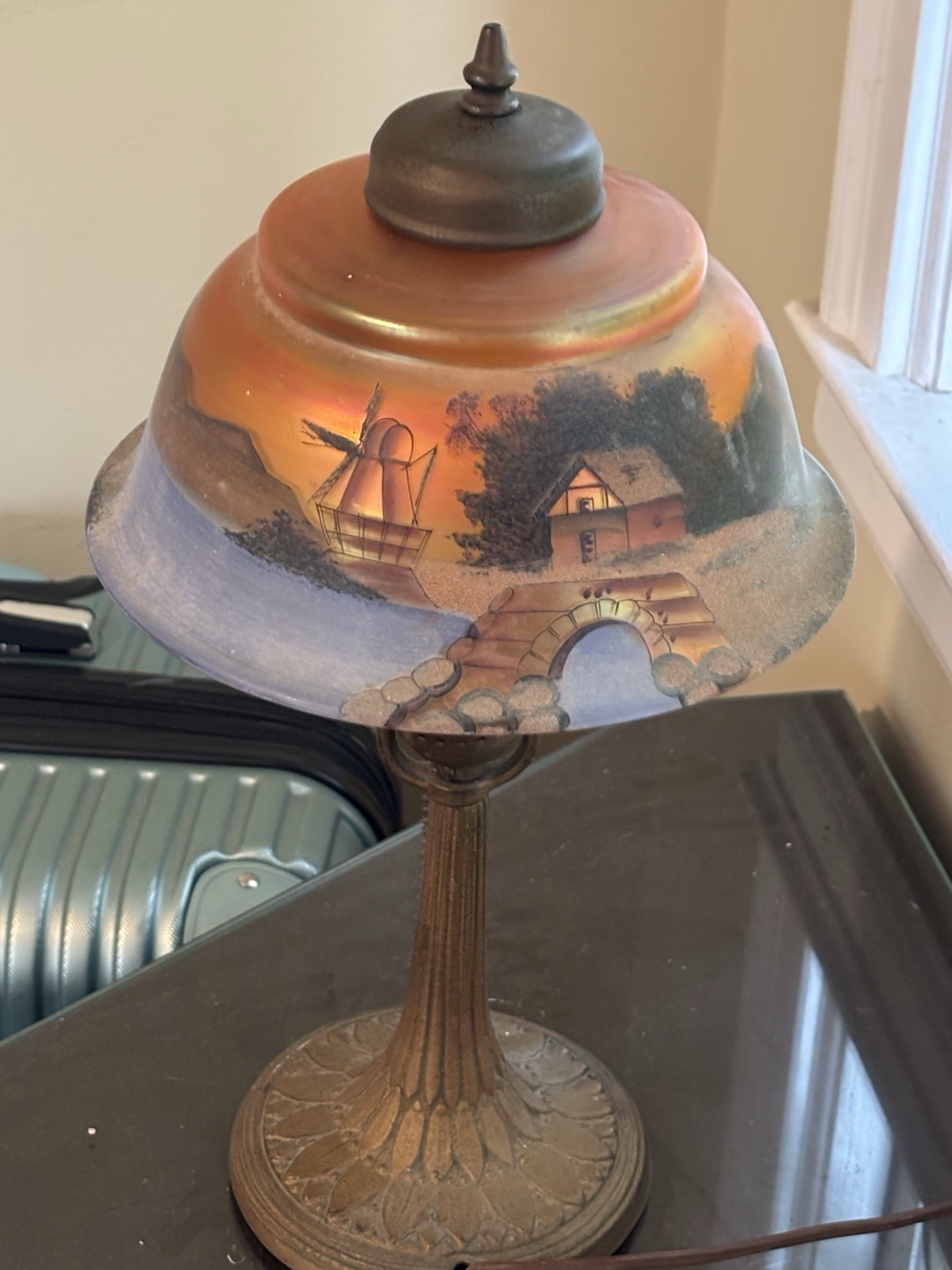 PAIRPOINT STYLE REVERSE & OBVERSE PAINTED LAMP SHADE—ONLY THE SHADE IS INCLUDED