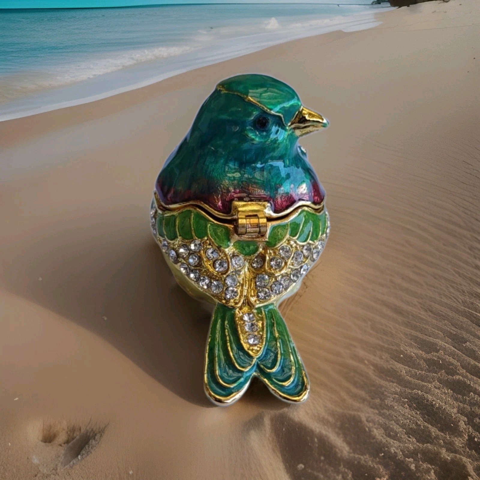Green Malachite Bird Trinket Box