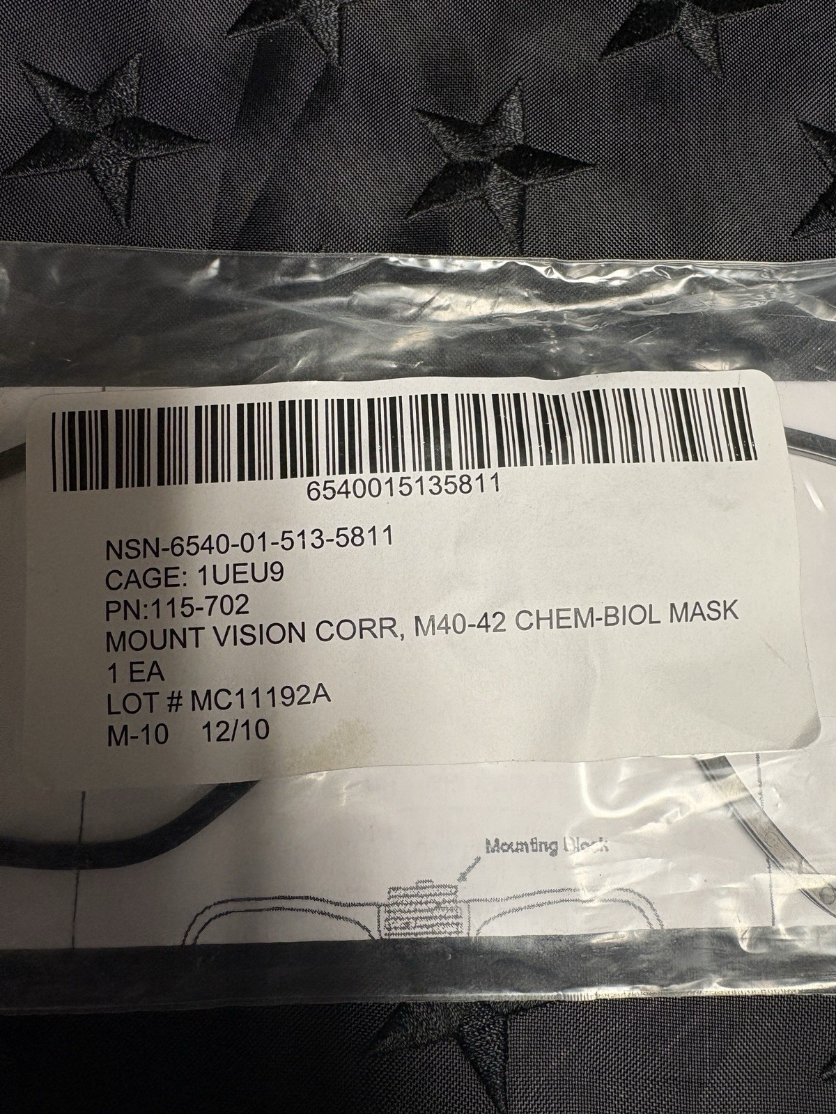 M40 M42 Gas Mask Vision Correction Mount NSN 6540-01-513-5811 Sealed