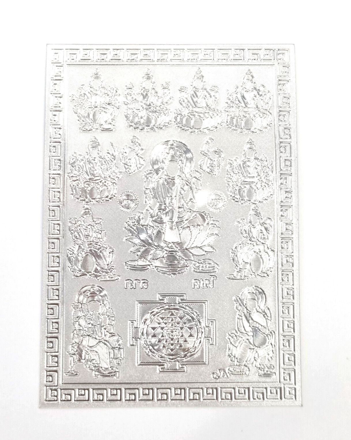 Hindu Devotional Image Laxmi 8 Avatar Saraswati Plated India Embossed Silver 3″