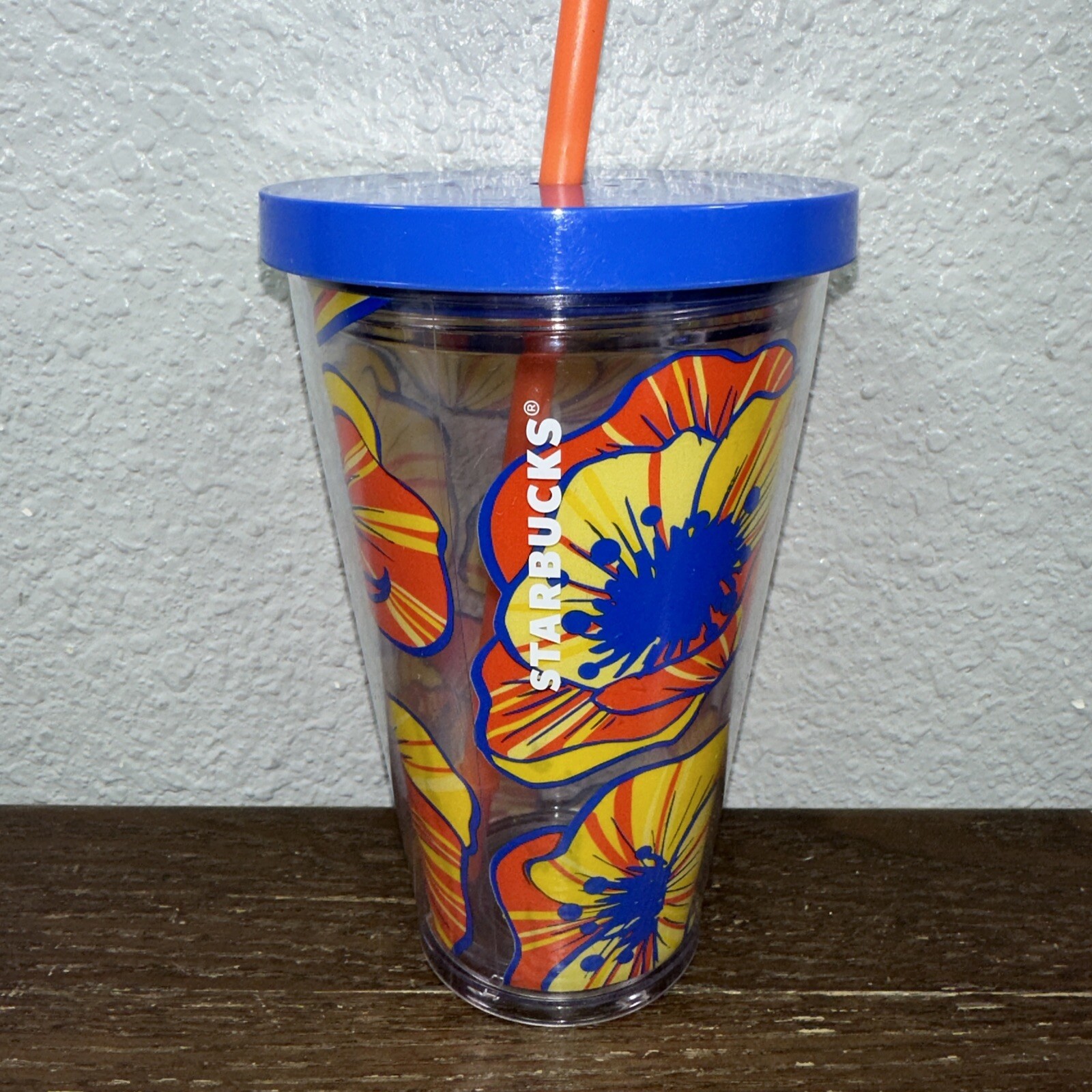 Starbucks Poppy Flower Floral Cold Cup Tumbler 16oz With Original Straw & Lid