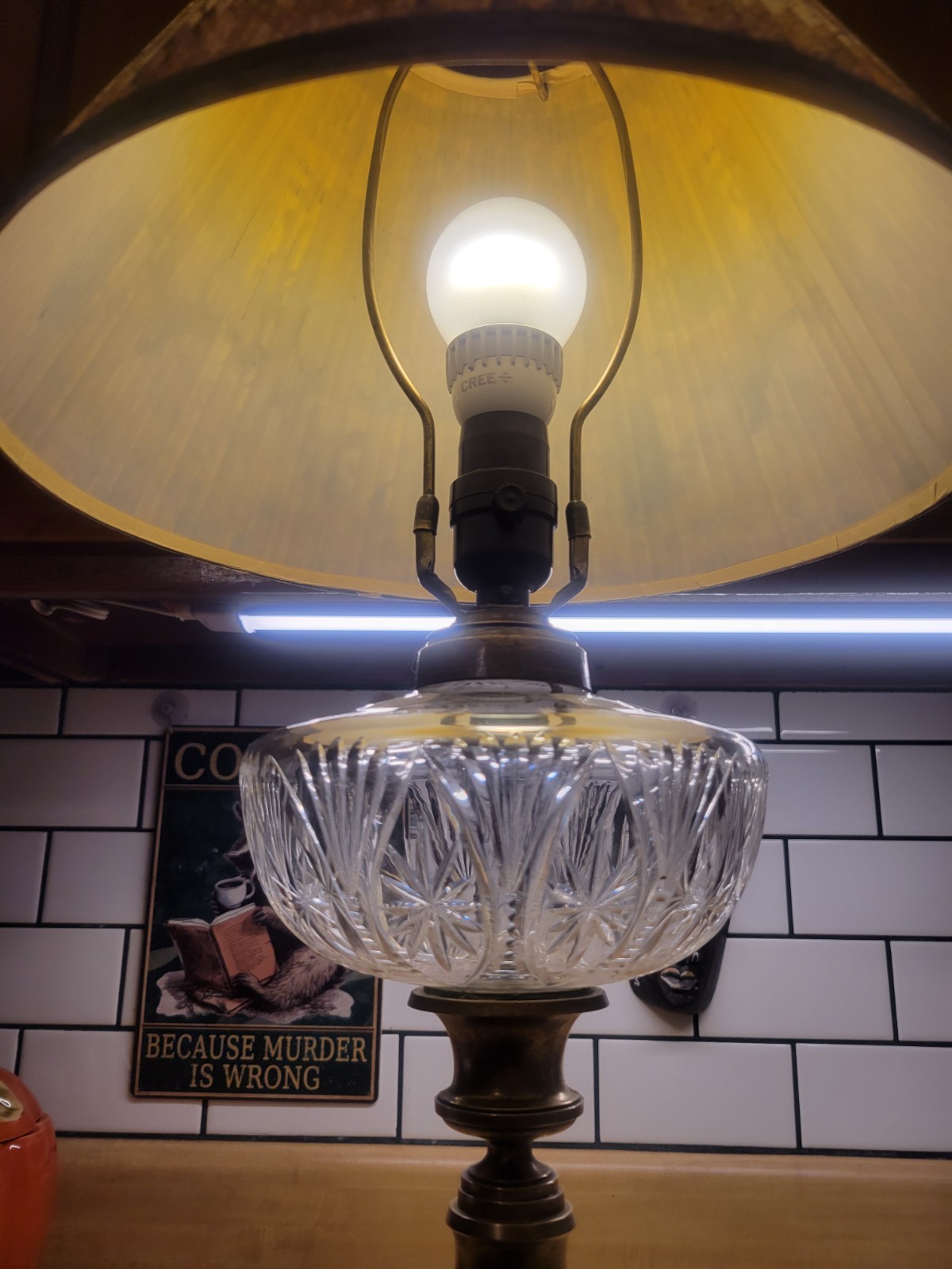 Vintage Heavy Solid Brass and Embossed Glass Table Lamp-shade Not Included
