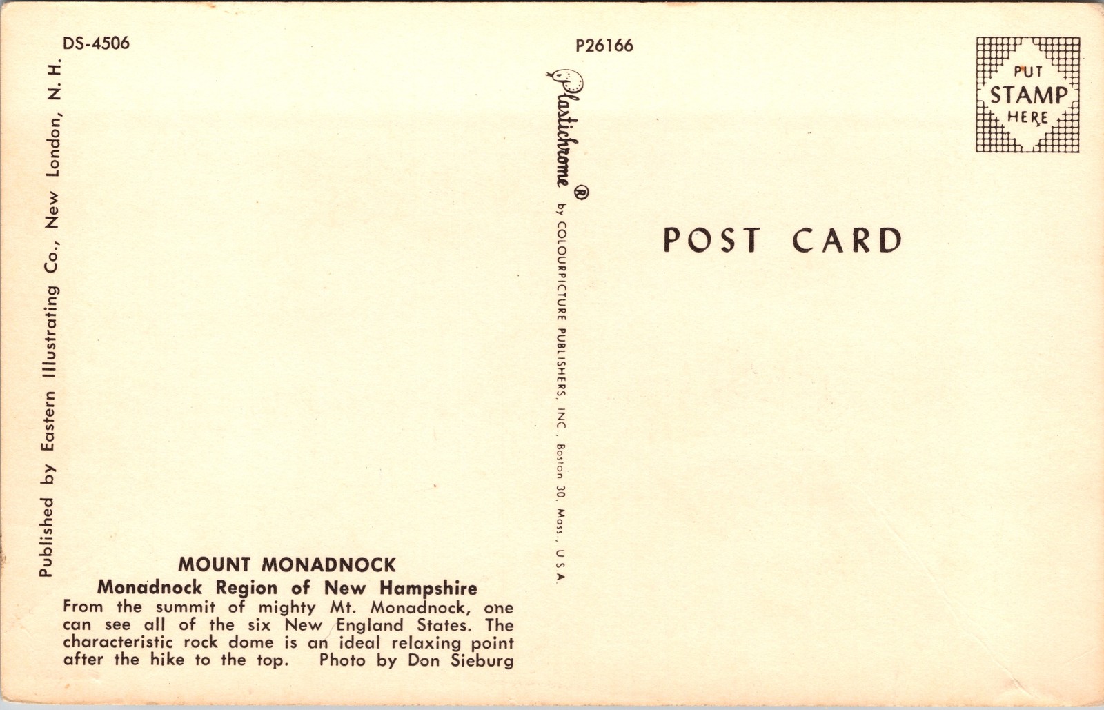 Post Card – MOUNT MONADNOCK Monadnock Region of New Hampshire