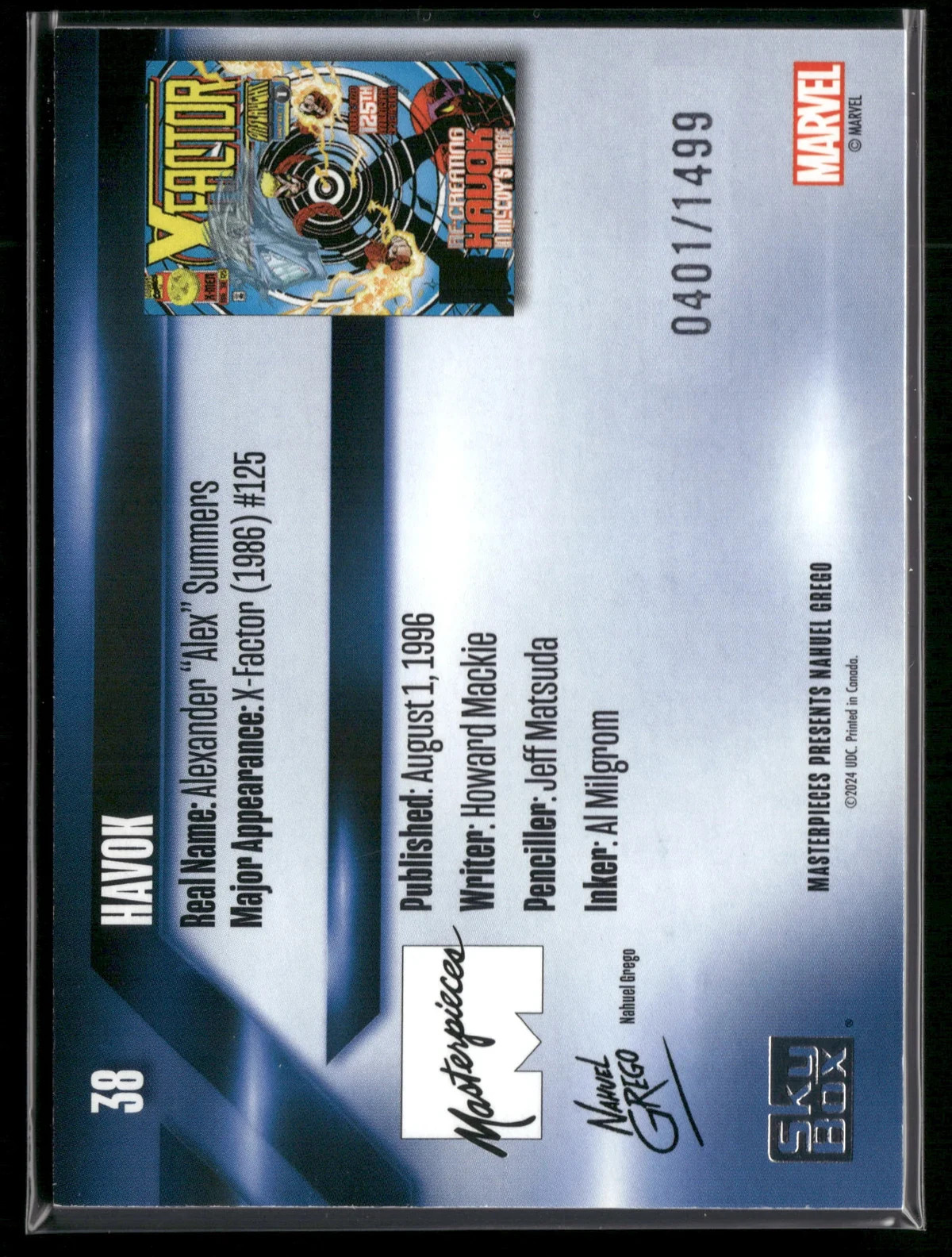 2024 Upper Deck Marvel Masterpieces Havok #38 X-Men Serial Numbered