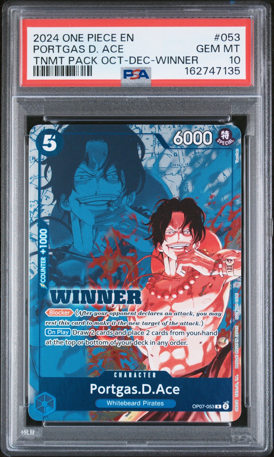 2024 ONE PIECE TOURNAMENT PACK OCTOBER-DECEMBER WINNER PORTGAS D. ACE PSA 10