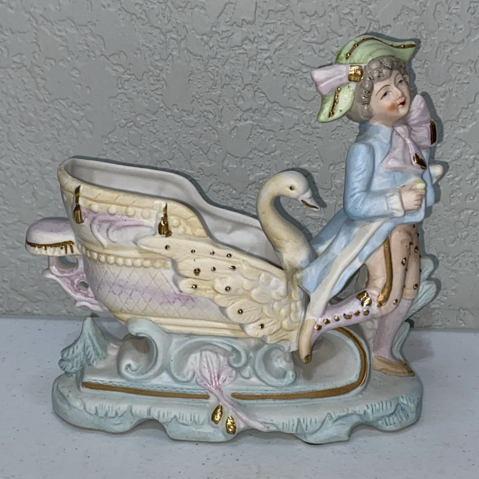 VTG Andrea S Made In Occupied Japan Couple Swan Planter Bisque Figurines Set