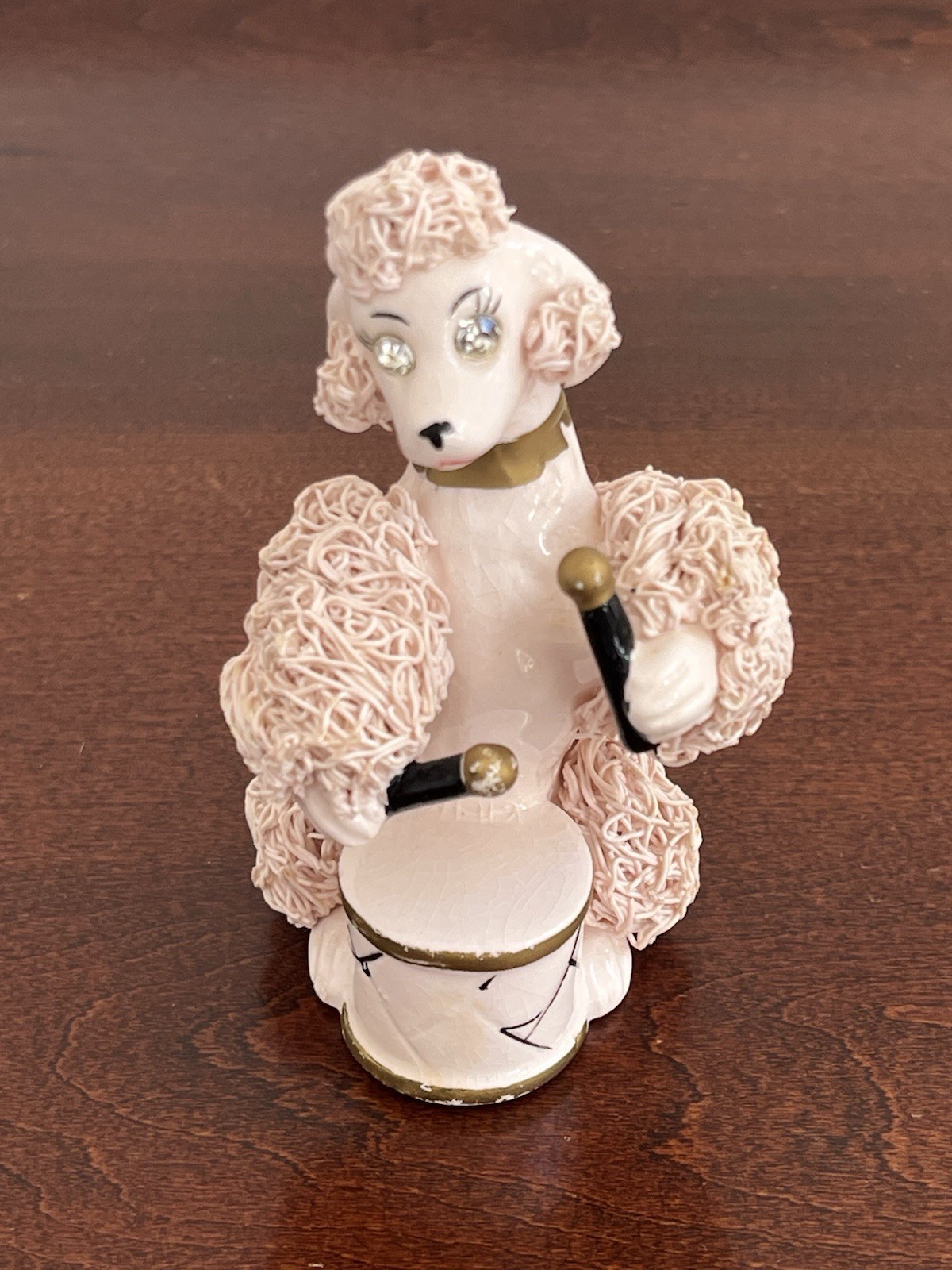 Vintage Pink Spaghetti Poodle with Rhinestone Eyes #52/288 3 1/2”