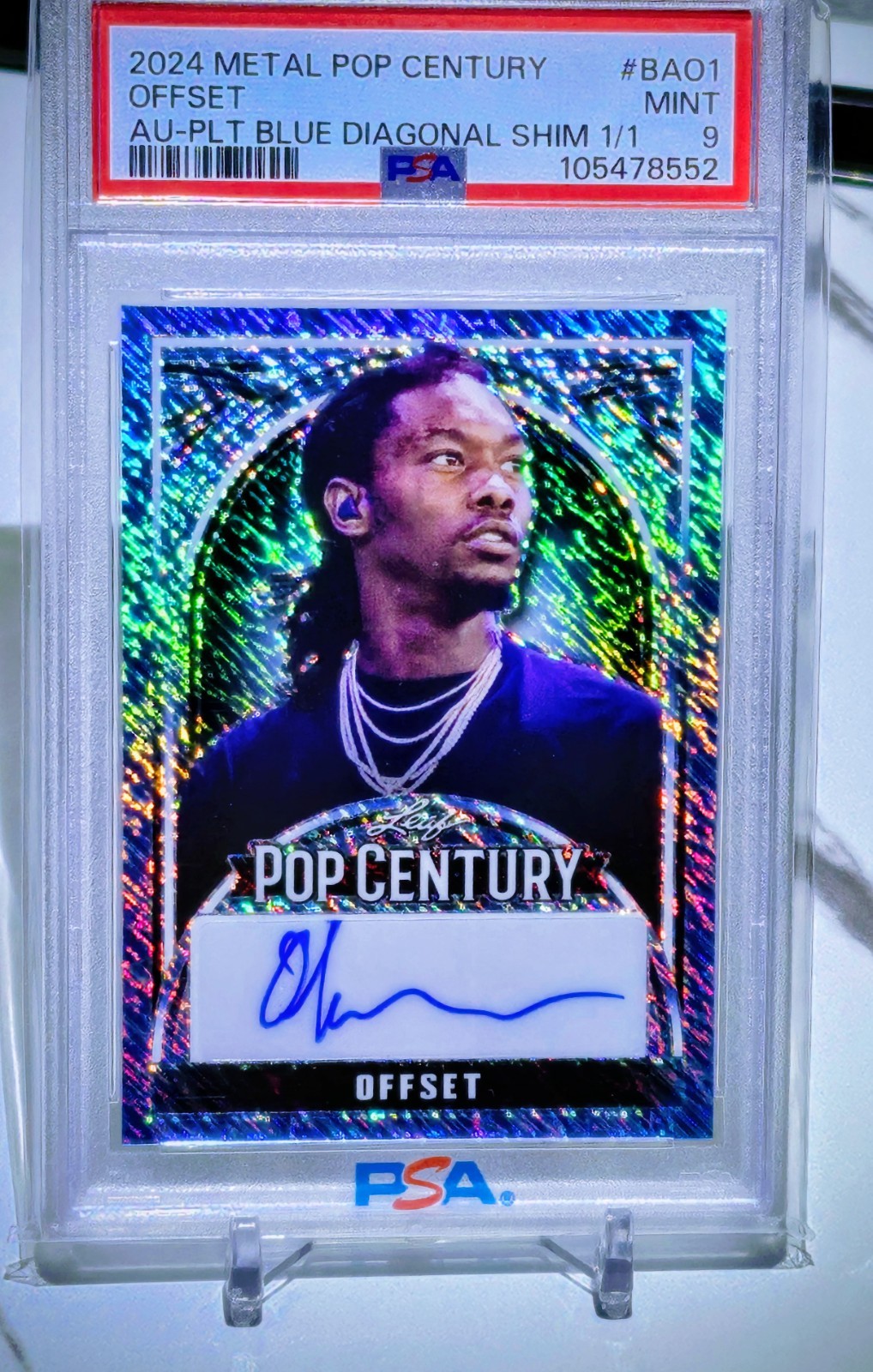 2024 Metal Pop Century OFFSET Auto 1/1 PLATINUM BLUE SHIMMER PSA 9 MINT 1 OF 1❗️