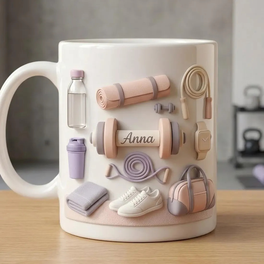 Personalized Fitness Ceramic Mug, Custom Name Workout Coffee Cup, Gym