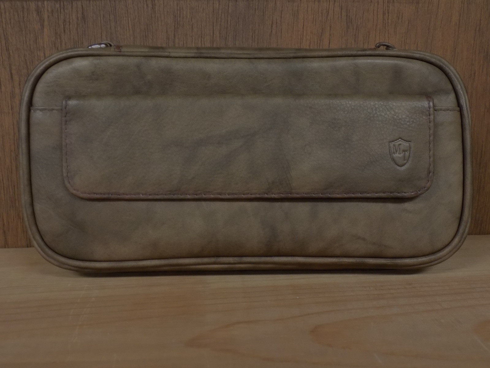 MITCHELL THOMAS LEATHER TOBACCO POUCH 2 PIPE DELUXE COMBO 8″ X 4″ ANTIQUE BROWN