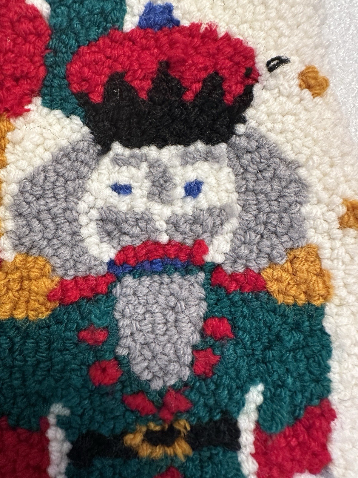 Vtg Latch Hook Loop Christmas Stocking Nutcrackers Toy Soldiers Red Velvet Back