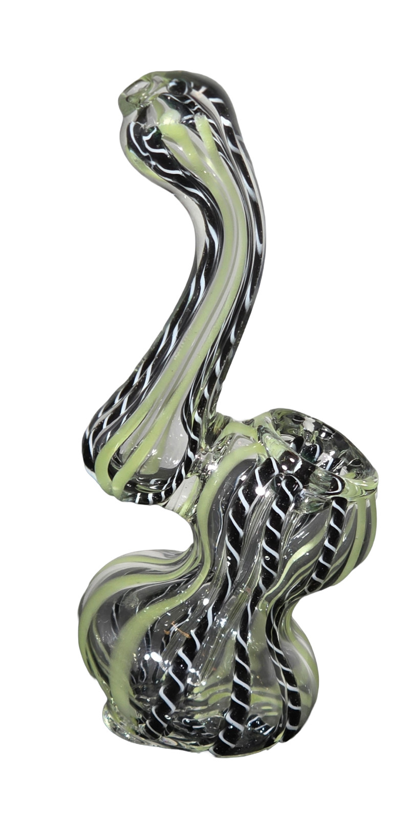 4.5 inch Yellow & Black Ribbon Colored Glass Sherlock Bubbler Water Pipe