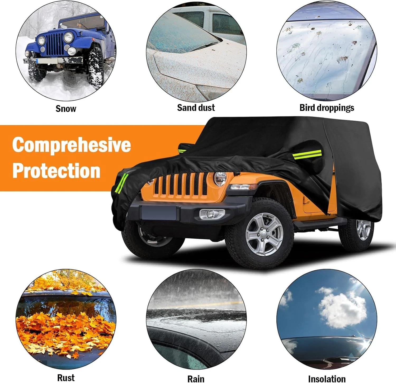 Waterproof Car Cover for Jeep Wrangler 2 Door 1987-2025 JK JL CJ YJ TJ Outdoor S