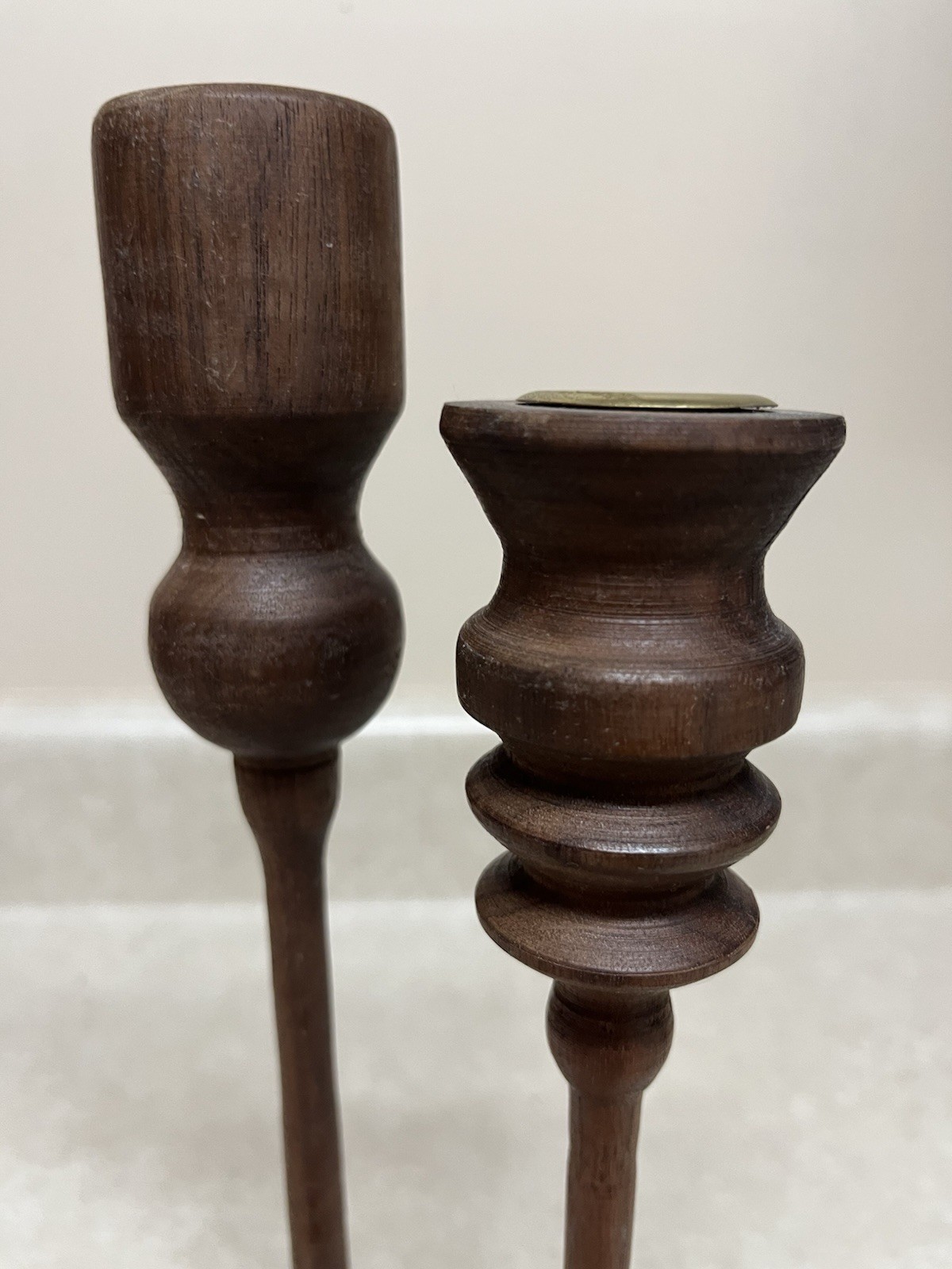 Set of 2 Vintage Dark Brown Wood Candle Holders Candle Sticks