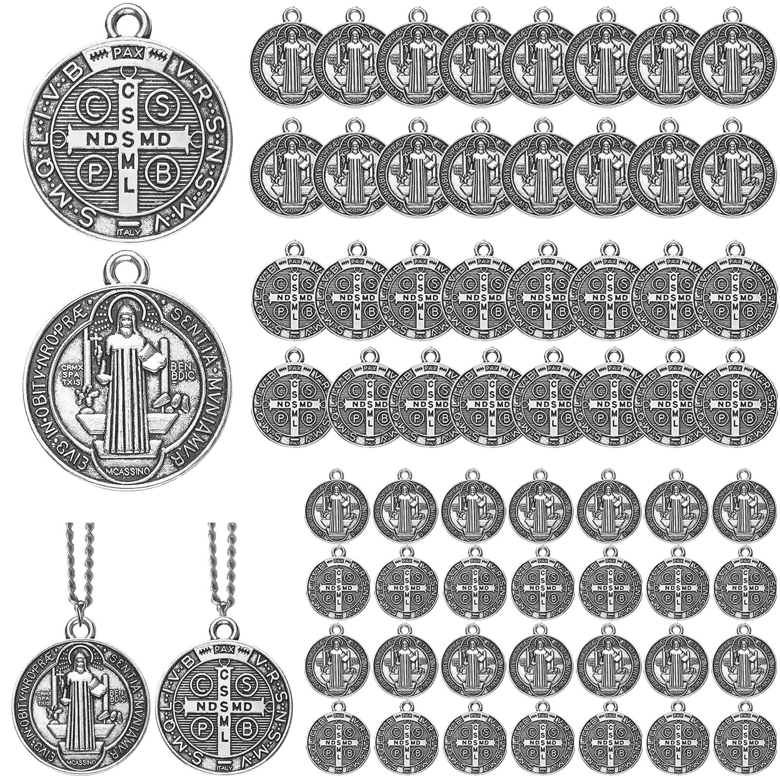 Tudomro 60 Pieces St Benedict approx. 2.4 x 2 cm/ 0.94 x 0.79 inches, silver