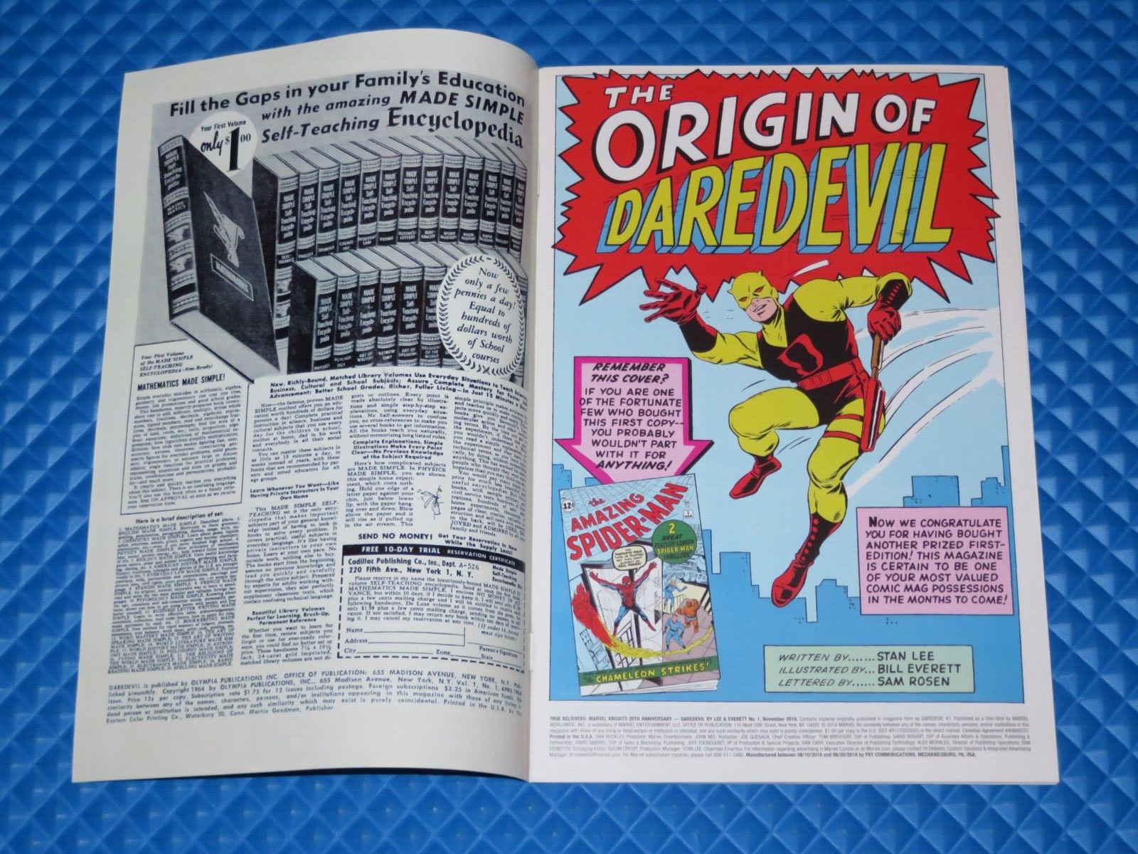 Daredevil #1 Facsimile Cover Marvel Reprint Interior 1st Daredevil