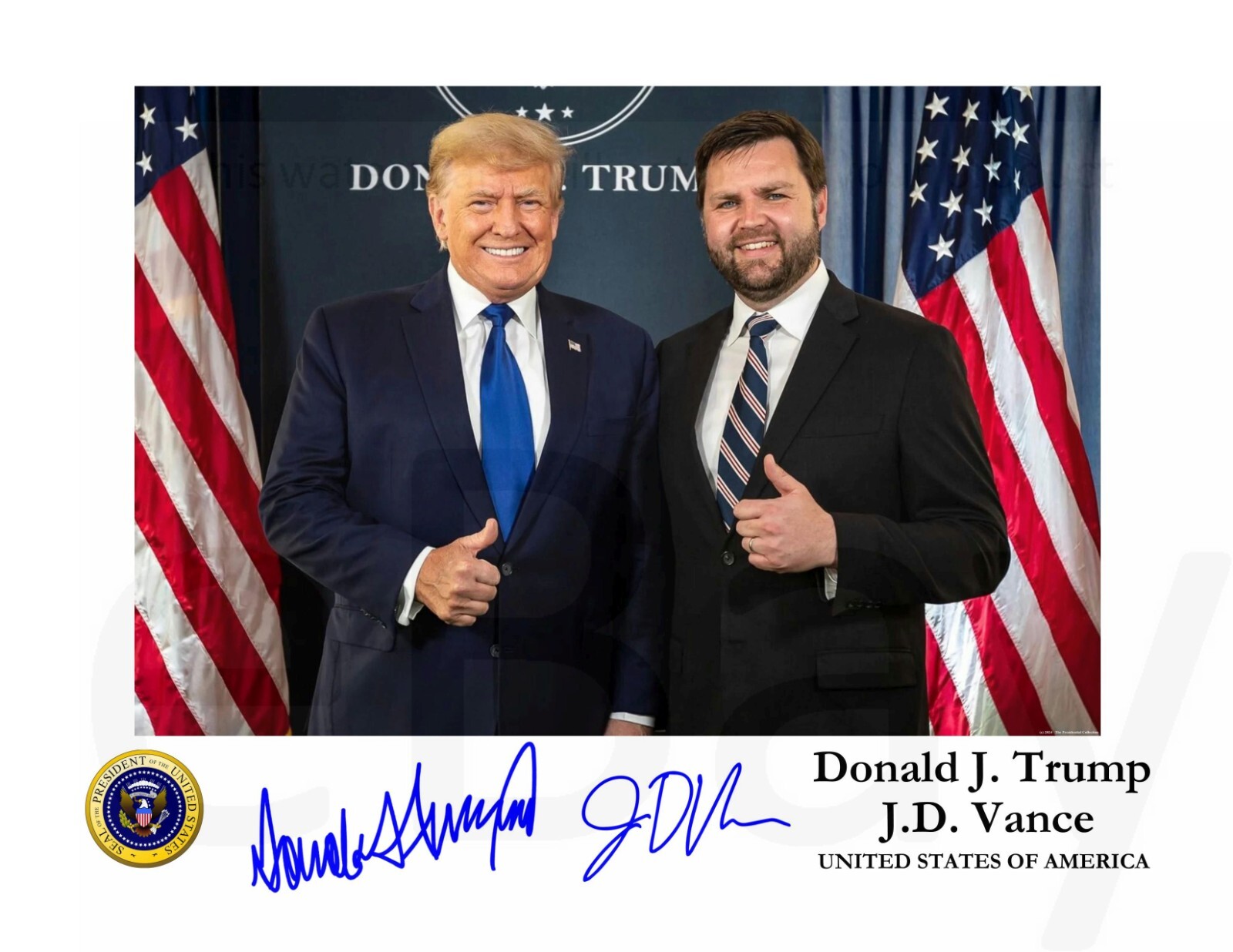 President Donald Trump and JD Vance autographed 8.5×11 portrait photo REPRINT