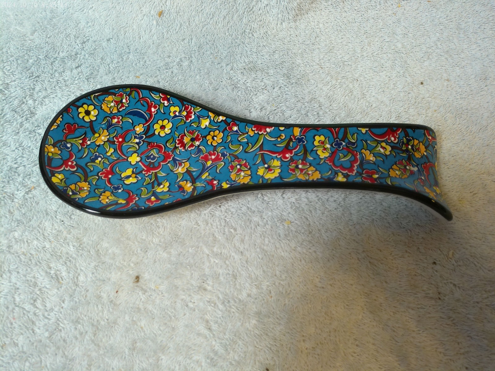 Blue Multicolor Spoon Rest Made In Turkey 3.5″ X 9.25″ No Box/Tag