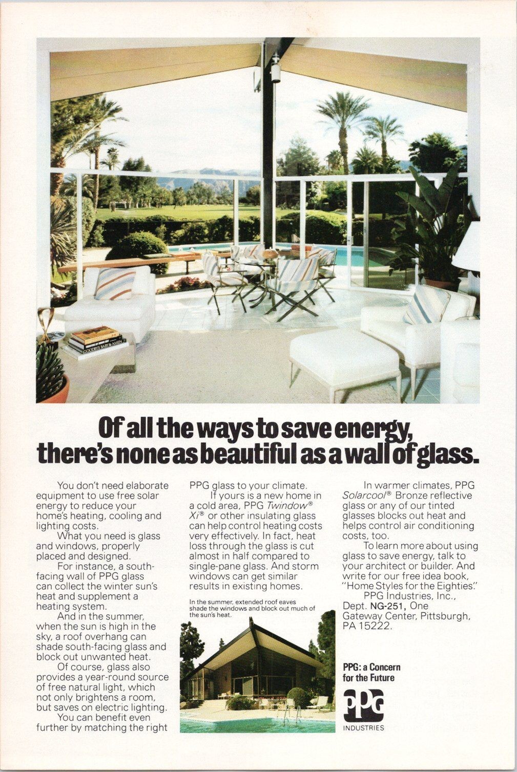 PPG Industries 1981 Vintage Print Ad Wall of Glass Solar Energy