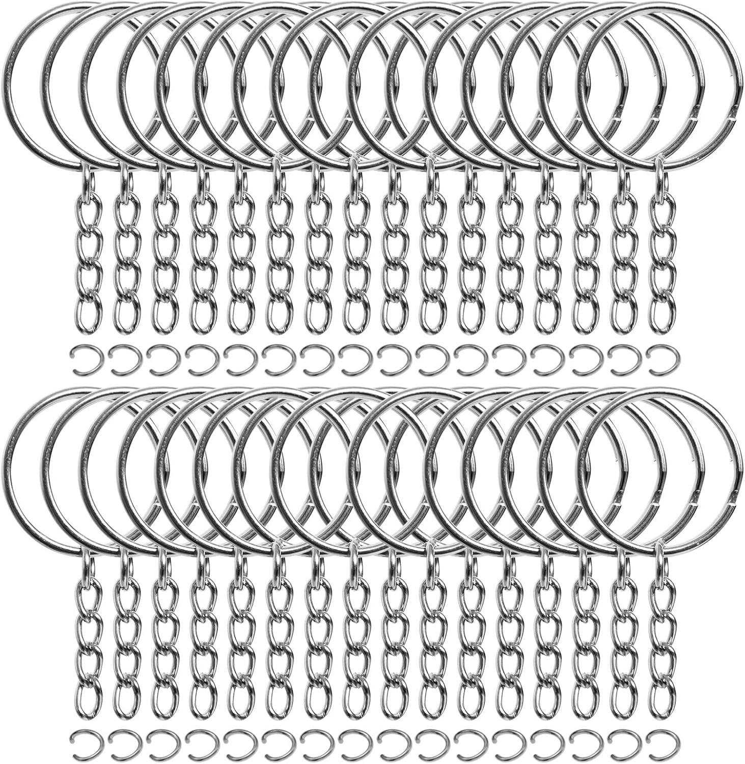 50 PC Bulk Keychains Set, Split Keychains Rings with Chain 1 Inch, Key Rings,