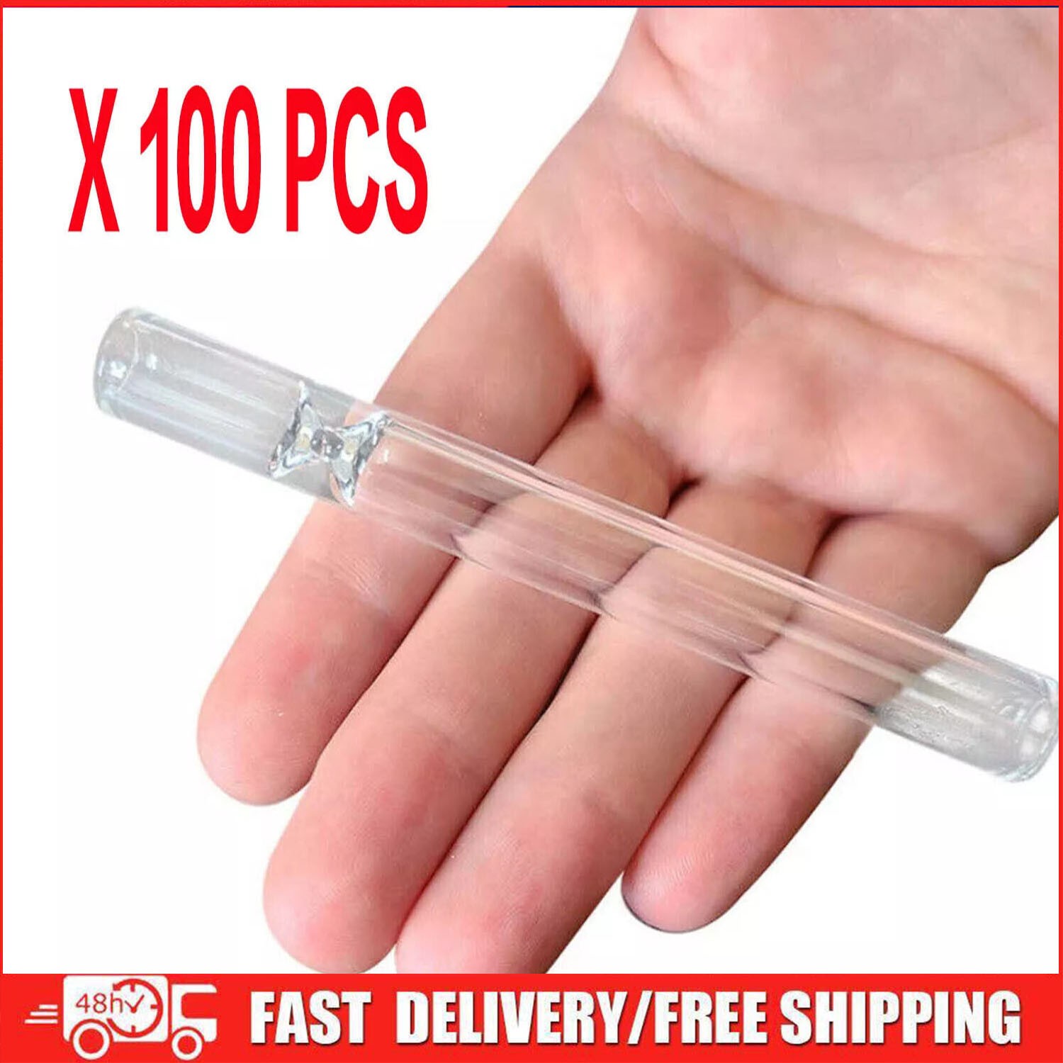 100x Thick Glass Tobacco Glass Pipe Reusable One Hitter Cigar Smoking Tube Pipes