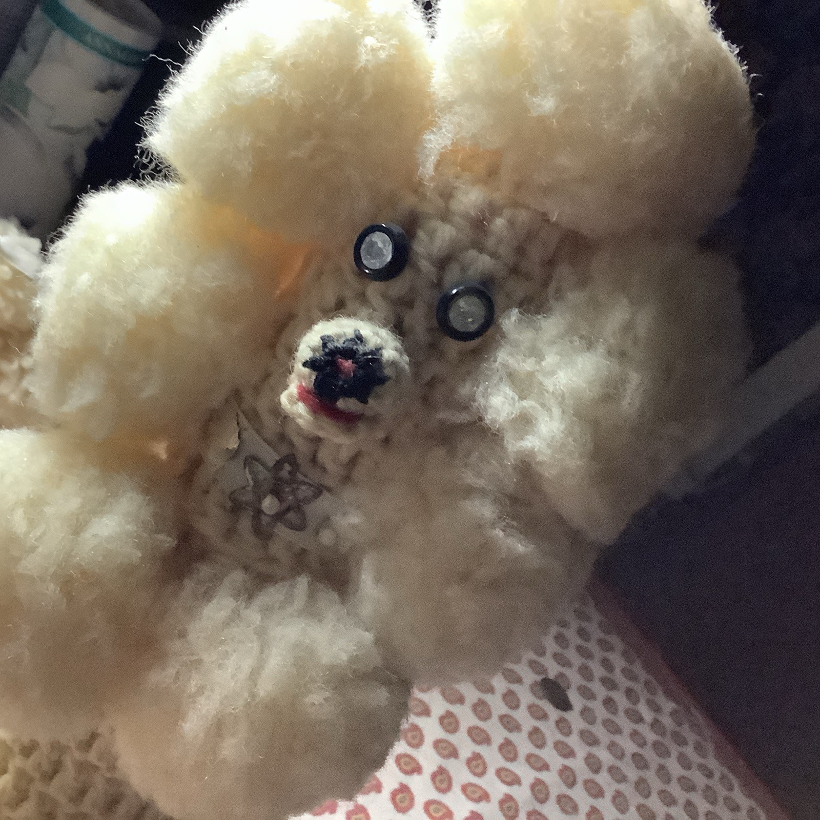Vintage Crochet Poodle Dog Bottle Copy White