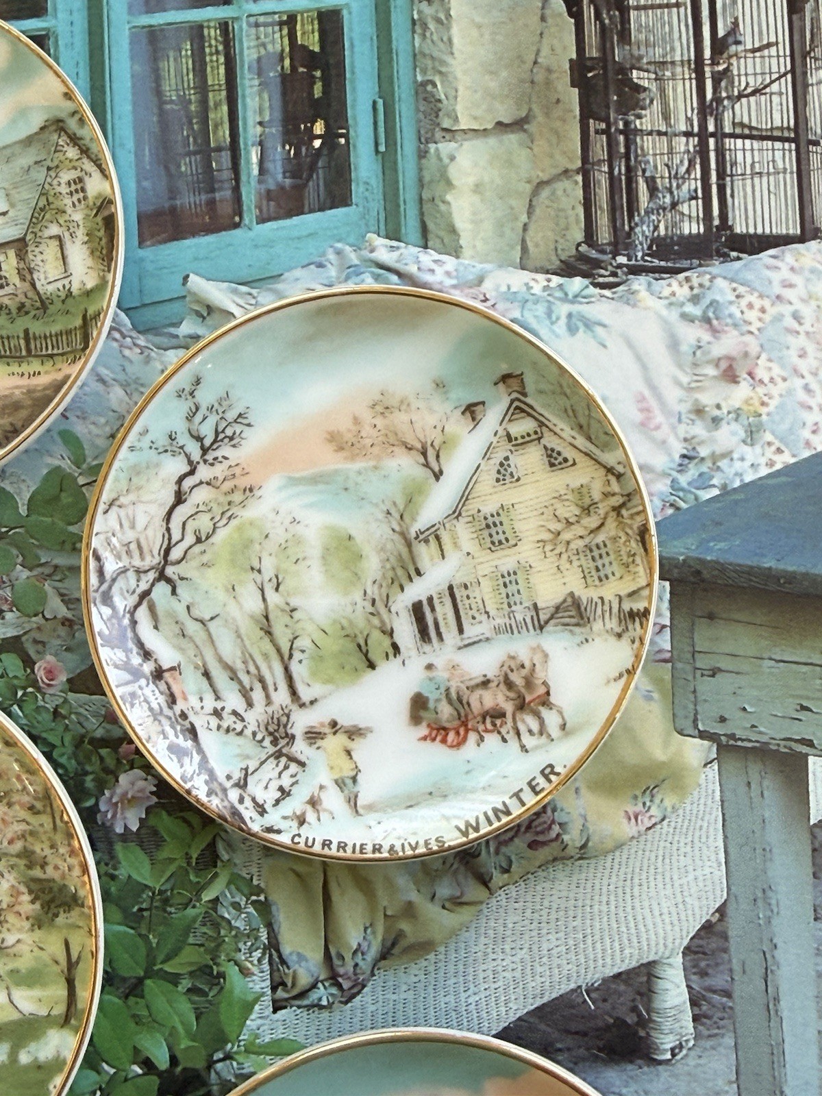 Vintag Set 4 Mini Plates Porcelain Pastel Colors Spring Summer Winter Fall Japan