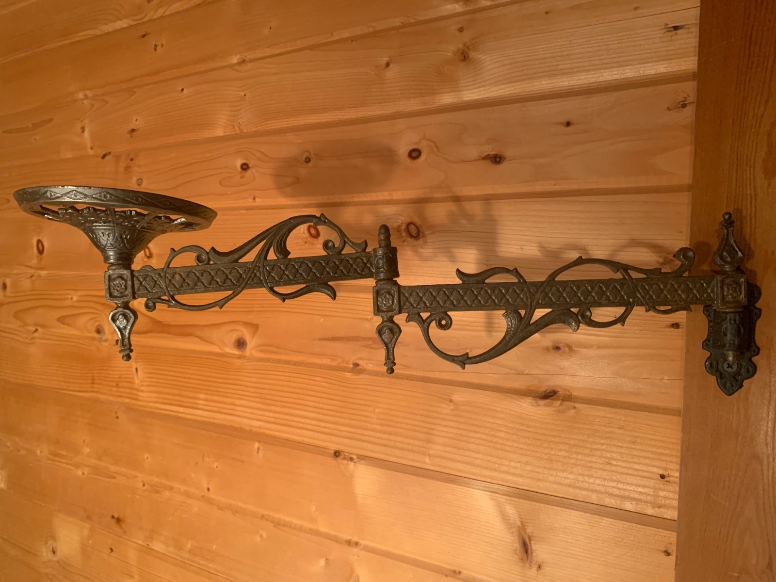 Vict Double Swivel Cast Iron Wall Bracket for Oil Lamp c1880 (Plant Holder)