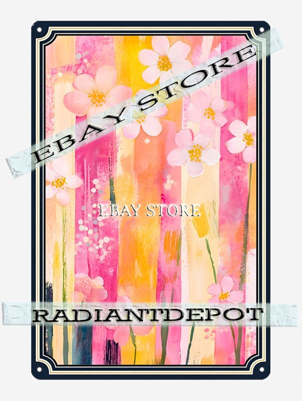 Pastel Stripe Metal Tin Sign Modern Abstract Floral Art